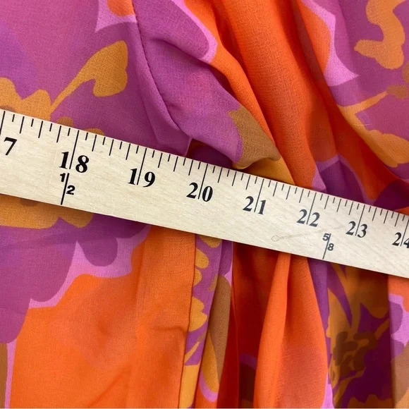 Rnwy orange pink floral blouse Sz 8 button front - Picture 8 of 10